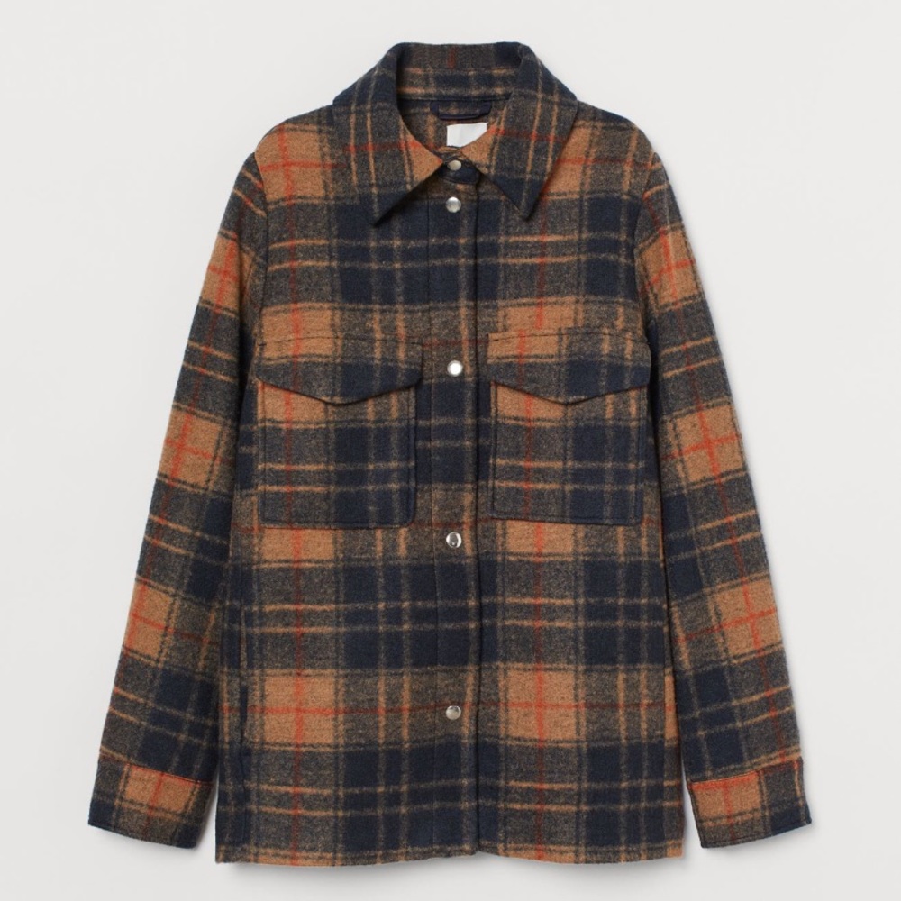 H&M Brown/Beige Plaid Shirt Jacket
